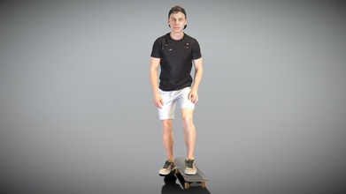 handsome man riding skateboard 174 - buy royalty free 3d model deep3dstudio 2e01f56 true human size detailed sporty young skate captured tipical pose perfectly matching variety architectural visualizations eg sport ground gym beach etc product ready immediate use visualisations further render sculpting zbrush technical characteristics digital double scan decimated 100k triangles sufficiently clean pbr textures 8k diffuse normal specular maps non-overlapping uv map download package includes cinema 4d project file redshift shader well obj fbx files which applicable 3ds max maya unreal engine unity blender all you may find tex folder included into main archive more scans released every week everything 3d print model - Mito3D