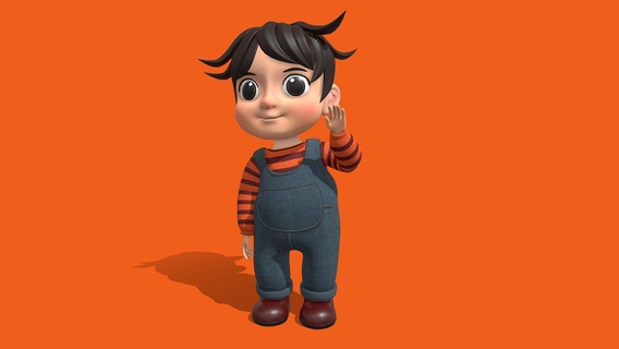 Hugo niedlich Karikatur Junge Kind Kaufen Lizenzgebühren frei 3d Modell Umarmung Kinder Jeans gestreift gesamt Charakter männlich 3d print model - Mito3D