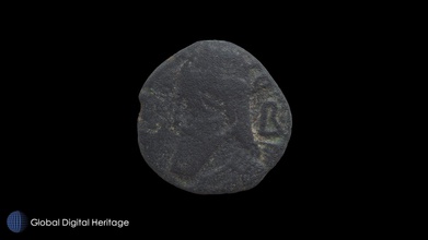 indo parthian coin mleiha sharjah uae - download free 3d model global digital heritage globaldigitalheritage b4c2f21 pre-islamic indo-parthian vologases iv circa ad 147-191 silver tetradrachm 16 g minted seleukeia tigris river dated dios se 495 184 diademed bust left wearing long beard earring tiara decorated hooks b right seated throne tyche standing before him presenting diadem display archaeology authority 2nd c ce catalog number unk processed reality capture 245 images silvercoin9 3d print model - Mito3D