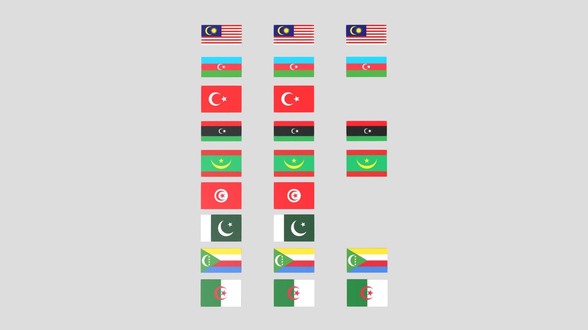 islamic muslim countries flags collection - buy royalty free 3d model philip storm xingyun777 office toon flag turkey country asia pakistan map reich algeria libya tunisia malaysia azerbaijan comoros cartoon lowpoly  poly mauritania 3D print model - Mito3D