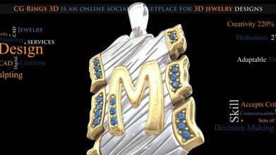 jewelry pendant letter - 3d cad buy royalty free model cg rings cgrings3d 3084d31 3d print model - Mito3D