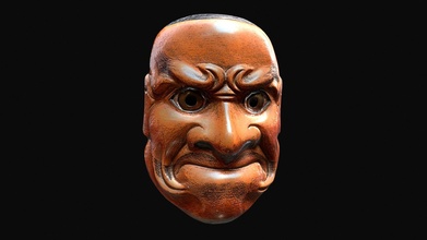 kobeshimi mask noh theatre japanese mythology - buy royalty free 3d model behrtronstudios mouth face armor armour red rpg japan demon theater play head demons grim beshimi sorrowful creature clothing 3d print model - Mito3D