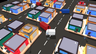little city game scene - 3d model kareemhammad 390a45b testing working vertexcolor lowpoly low poly buildings storage units containers forklifts logistics stuff 3d print model - Mito3D