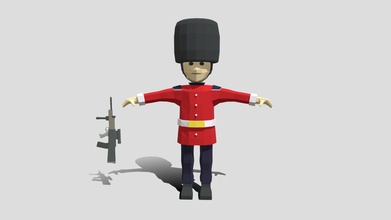 low poly cartoon queens guard - buy royalty free 3d model chroma3d vendol21 506150c his character modeled prepared low-poly style renderings background general cg visualization presented 3 meshes quads only hat rifle seperate objects verts 2238 faces 2155 have simple materials diffuse colors no ring maps uvw mapping available original file created blender you receive 3ds obj fbx blend dae stl all preview images were rendered cycles product ready render out-of-the-box please note lights cameras included clean alone other provided files centered origin has real-world scale 3d print model - Mito3D