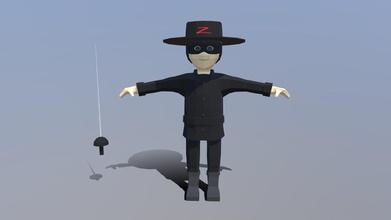 low poly cartoon zorro - buy royalty free 3d model chroma3d vendol21 c3274eb his character modeled prepared low-poly style renderings background general cg visualization presented 3 meshes quads only hat sword seperate objects verts 2300 faces 2254 hand painted diffuse texture included uv unwrap mapping available no ring warning depending which software package you using exchange formats obj 3ds dae fbx may not match preview images exactly due nature these there some textures have loaded possibly triangulated geometry original file created blender receive blend stl all were rendered cycles product ready render out-of-the-box please note lights cameras clean alone other provided files centered origin has real-world scale 3d print model - Mito3D