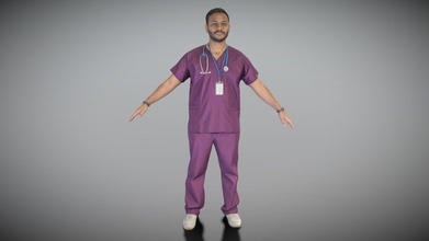 male doctor purple uniform a-pose 299 - buy royalty free 3d model deep3dstudio 15a1339 3d print model - Mito3D