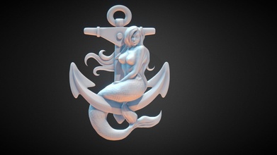 mermaid anchor - 3d printing buy royalty free model carolin hn carolinkoehn stl sculpting pendant water necklace nautical substancepainter 3dprint blender 3d print model - Mito3D