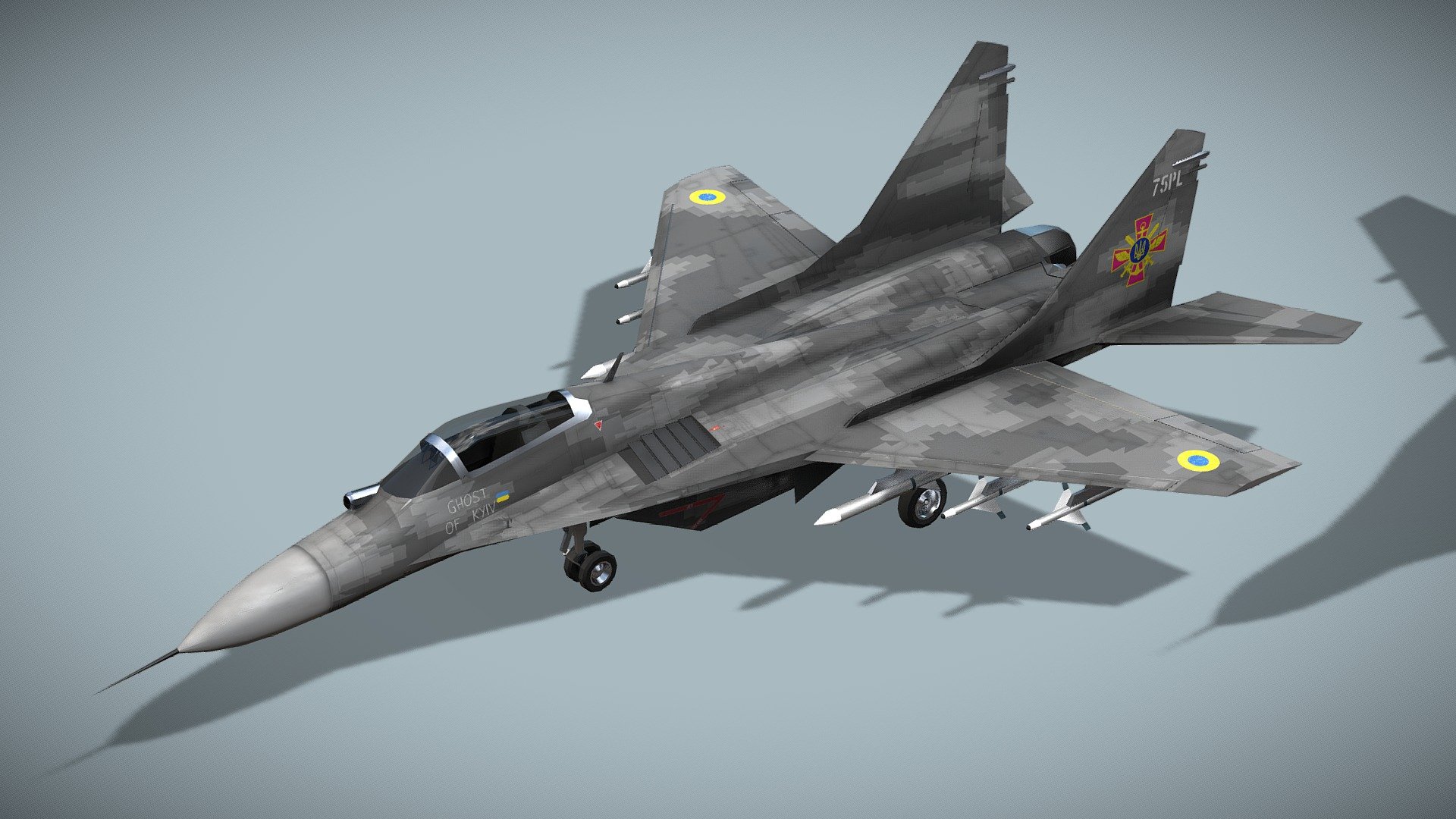 mig-29 fulcrum - ghost kyiv - buy royalty free 3d model netrunner pl airplane fighter mig-29 fulcrum aircraft jet supersonic mikoyan gurevich vehicle lowpoly military gameasset ghostofkyiv  3D print model - Mito3D