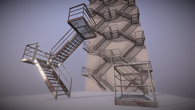modular industrial staircase rusty low-poly - buy royalty free 3d model vis-all-3d vis-all metal blender-3d railing 3dhaupt pbr physics-animation break-test 3d print model - Mito3D