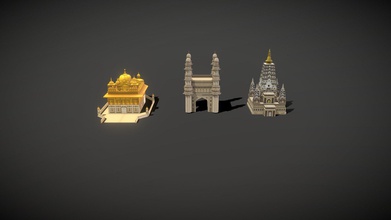 monumenti in india, comprare royalty-free modello 3d deepak sharma c168371 low poly ar vr golden tempio di mahabodhi temple char minar - 3d print model - Mito3D