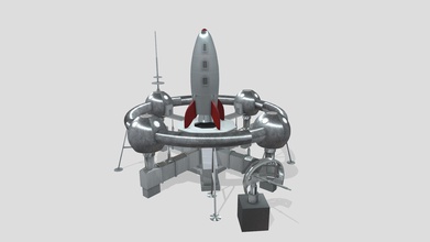 moon-base -retro - buy royalty free 3d model merlin-101 850b170 stylised sci-fi typical 1950&rsquo s era features central launch pad 4 arm support structure first floor ring wich inter-connects spheres habitation scientific study also very retro rocket separate satellite station pbr rendered contains 29662 polygons low poly 3d print model - Mito3D