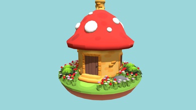 mushroom house - 3d model bq-floppino 61e1975 cute used little elf surrounded flowers green grass 3d print model - Mito3D