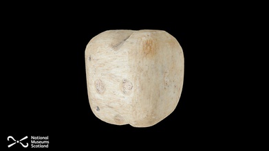 neolithic bone 'die' skara brae orkney - 3d model national museums scotland nationalmuseumsscotland 14185ab unusual square artefact found settlement has been cut polished shape shallow hollows have drilled one side interpreted die gaming piece unfinished bead accession no nms xha 573 dimensions 18mm x 16mm materials date late c3200-2400 bc produced dr hugo anderson-whymark leverhulme trust funded project working stone making communities technology identity prehistoric directed prof mark edmonds university york 3d print model - Mito3D