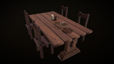 old table chairs candle kitchenware kit - buy royalty free 3d model filip filiphansnyberg 99fe515 tankard mug fork spoon eating knife made blender can used game assets whatever you wish low poly 3d print model - Mito3D
