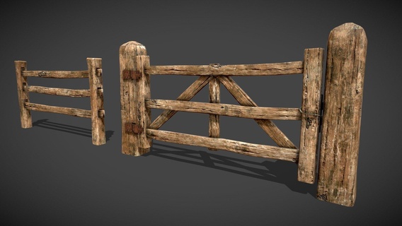 old wood fence - buy royalty free 3d model elvair lima gate landscape field abandoned wooden pack rusted rustic collection ready dirty farm gateway game pbr low poly modular wall apocalypser 3d print model - Mito3D