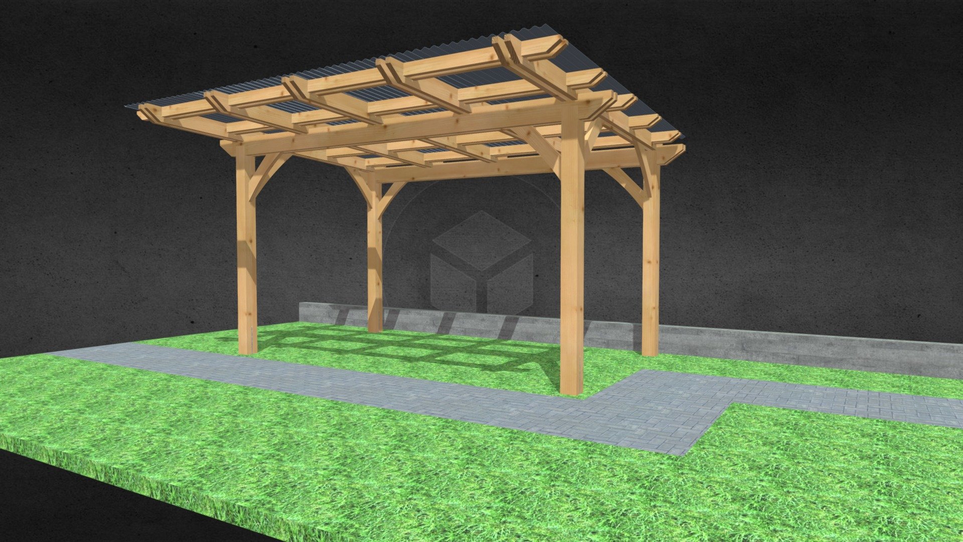 pergola evb-7 - 3d-Modell veber-Holz rendersales 4c954a2 su Diamant-polikarbonato stogo danga pergolos matmenys 4m x 3,5 m 3D print model - Mito3D