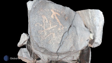 petroglyph v17 khatm al melaha kalba sharjah - download free 3d model global digital heritage globaldigitalheritage 523fc96 anthropomorphic figure tree-like design unidentified likely neolithic 5th-4th millennium bce fossati 2019 messages past rock art al-hajar mountains oman spectacular archaeological site coast sea near uae one largest sites there also stone houses shell midden tombs other features date has having occupations least early holocene 19th century over 175 stones petroglyphs were documented close 400 motifs identified every glyph given id number gps coordinate total 25455 terrestrial photographs 5244 drone 44 videos 182 points + 1cm done single day all processed reality capture 3d print model - Mito3D