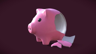 porcellino banca rotto acquistare royalty gratuito 3d modello katerina novakova katerinanovakova maiale rosa ceramica risparmio piggy bank low poly 3d print model - Mito3D
