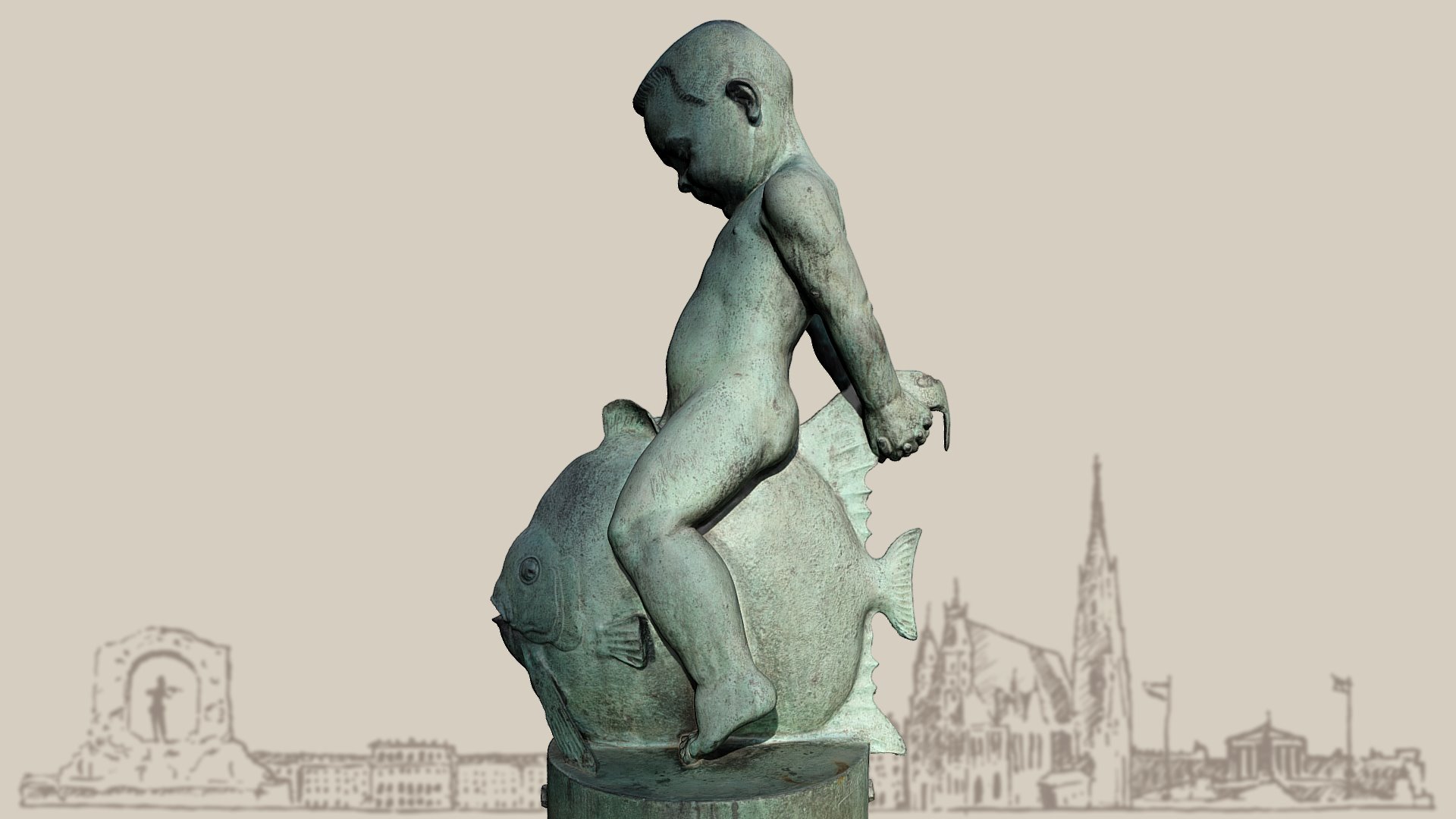 putto auf fisch - download grátis de modelo 3d noe-3dno wwwnoe-3dat 8ba656b fonte figura peixe adam phol 1924 escultura em bronze despidos rapaz braços direcionados para trás, sentado ligeiramente reclinada estrela-do-mar 3D print model - Mito3D