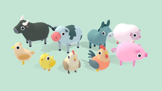 quirky series - farm animals vol 1 buy royalty free 3d model omabuarts studio cow toon cute sheep pig chick pet buffalo duck vr ar rooster hen vrchat baa chirp asset game creature stylized simple 3d print model - Mito3D