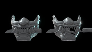 samurai maschera iv 3d stampa v3 acquistare royalty gratuito modello omassyx armatura katana 3dprinting mascherina coltello scifi casco giapponese mempo facecover 3d print model - Mito3D