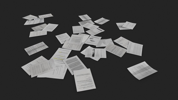 scattered paper - buy royalty free 3d model martin ibbett unyxium text debris garbage litter document book 3d print model - Mito3D