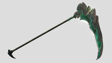 scythe - buy royalty free 3d model wrotzal green rpg videogame sharp 4k damaged metal realistic nature worn-out moist endurance weapon asset game lowpoly blade 3d print model - Mito3D