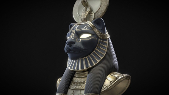 sekhmet helmet - buy royalty free 3d model omassyx stl armor stargate egypt god egyptian sg1 3dprinting mythology mask diety 3d print model - Mito3D