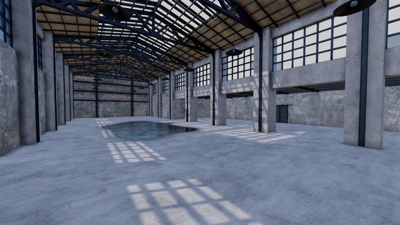 shc factory hall old - buy royalty free 3d model denniswoo1993 scene computer storage studio paint warehouse concrete puddle sovjet architecture texture lowpoly building interior industrial environment steel 3d print model - Mito3D