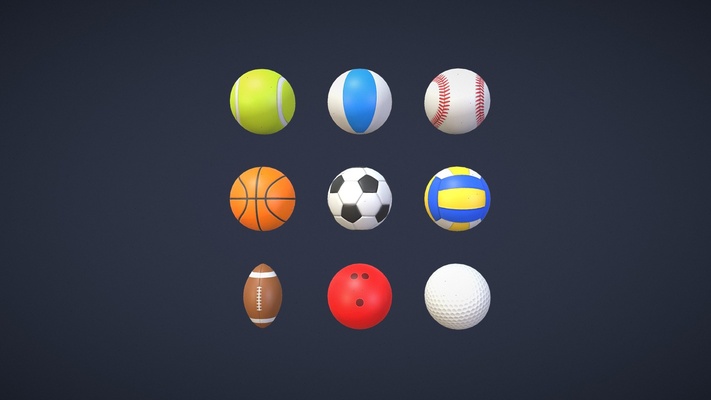 sport balls pack - buy royalty free 3d model by andrii sedykh andriisedykh golf baseball football basketball sports equipment play soccer bowling props beach tennis volleyball cartoon game stylized ball 3d print model - Mito3D