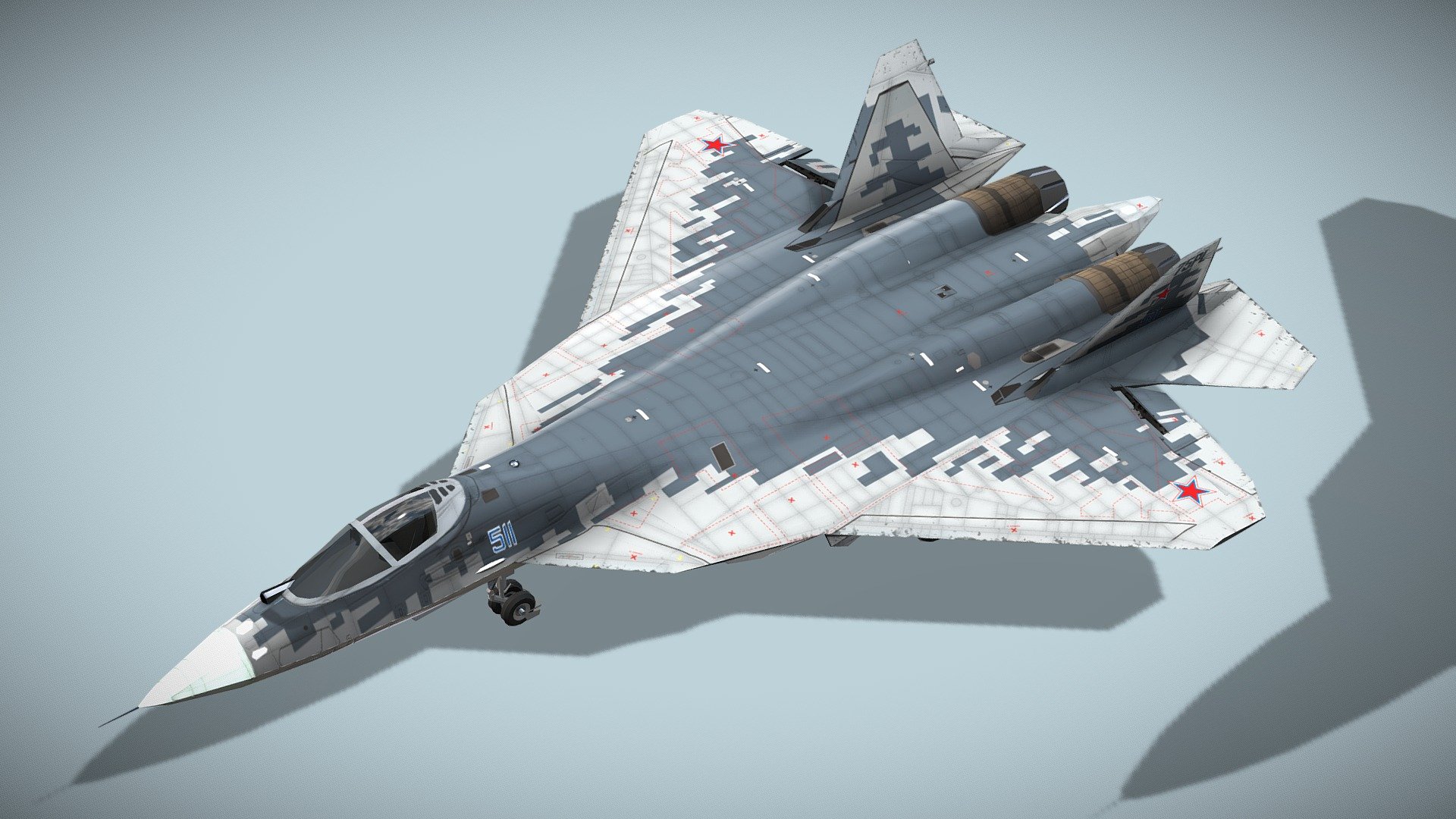 sukhoi su-57 felon - buy royalty free 3d model netrunner pl stl stealth airplane fighter russian aircraft jet sukhoi supersonic 5thgen su-57 3dprint vehicle lowpoly military air gameasset plane felon  3D print model - Mito3D