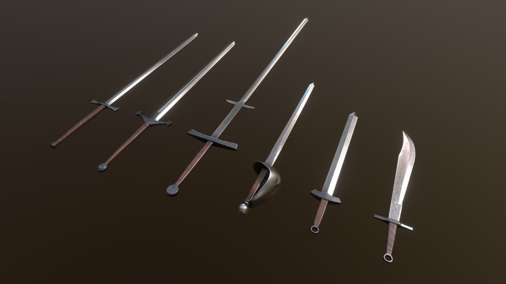 Schwerter - kaufen royalty free 3d Modell nellyb efe632f pack beinhaltet 6 jedes 2048x2048 pbr-Texturen albedo Metall-Glanz-ao normal zweihander 484-tris-claymore 918-tris-Langschwert 344-tris-Säbel 870-tris-Kurzschwert 206-tris-falchion 206-tris-unity 3d-pbr-Texturen inklusive 3D print model - Mito3D