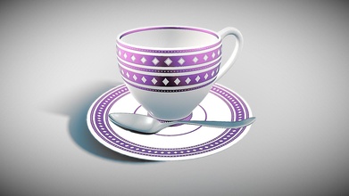tea cup set - pattern buy royalty free 3d model edjan drink cute coffee plate spoon accessory souvenir decor kitchen kitchenware drinking-cup coffeecup spoons decorative-element decorative-object tea-cup decorative-arts souvenir-products 3d print model - Mito3D