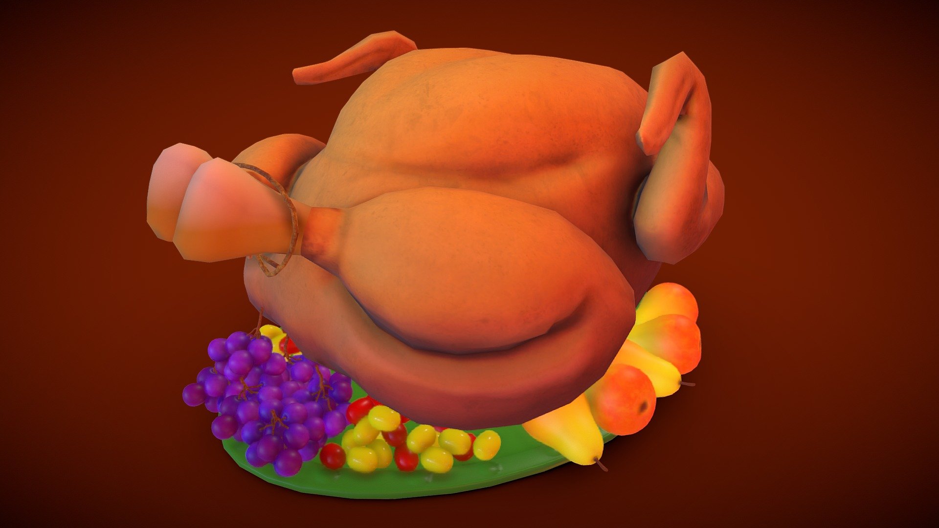 thankgiving tukey - buy royalty free 3d model mr z hamidz90 899cdec modeled zbrush 3ds max textured substance painter photoshop chicken 1444 polygons cherry tomatoes 200 grapes 3792 pear 646 plate 600 rope 164 included maps diffuse normals roughness ambient occlusion subssurface scattering 3D print model - Mito3D