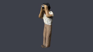 umarell - 3d-Modell filippo Romano prodi filloprodi c681270 statuina cartapesta realizzata mano rappresentante un fotografo misure b 4cm h 21cm modello fotogrammetrico ottenuto mediante l&rsquo Nutzung Fitness del programma metashape pro 3d print model - Mito3D