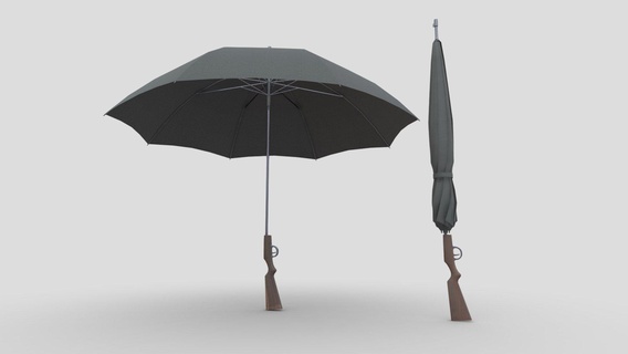 parapluie pistolet acheter royalties libre 3d modèle chakkitpp fusil Ménage ouvert fermé protection Soleil Extérieur portable tireur d'élite ombre parasol pluvieux arme bois temps 3d print model - Mito3D