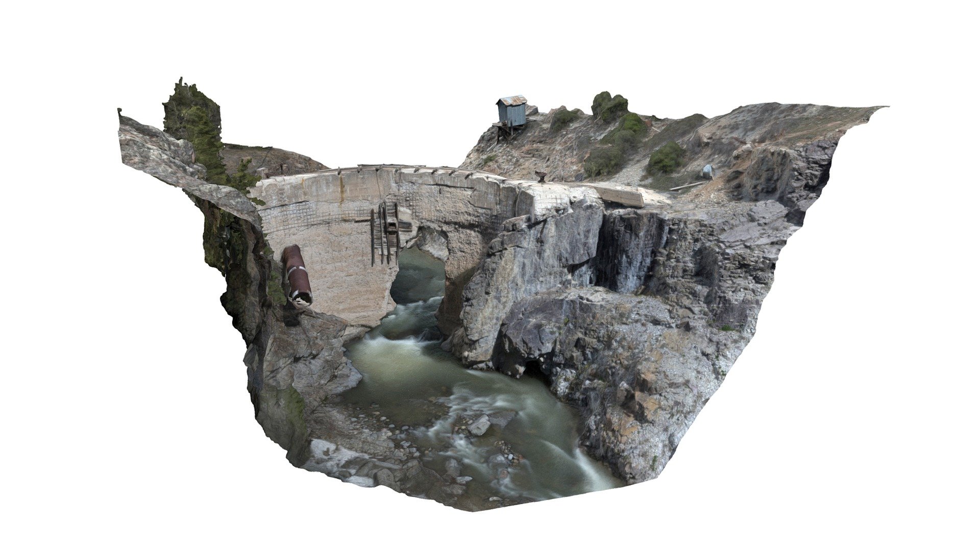 ute ulay dam - download free 3d model blm national operations center geospatial imaging oc534 d59d25a mining complex located along alpine loop scenic byway just south lake city colorado claims were discovered 1871 one biggest producers gold silver san juan mountains bureau land management gunnison field office has partnered hinsdale county promote heritage tourism stabilized preserved several structures within listed register historic places 2017 constructed 1926 provide hydropower mill processed ores poured concrete measures 160 feet across reinforced woven rebar water forced into plant flume originating produced power using three turbine wheels used until 1951 collapsed 3D print model - Mito3D