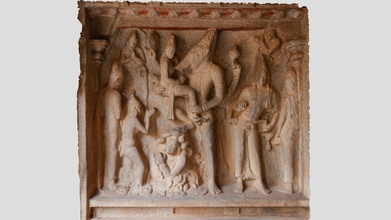 varaha panel de cueva templo mamallapuram - modelo 3d suresh babu sureshbabu da44b2b avatara la tierra se ahogó diluvio señor vishnu tomó forma jabalí, rescatados diosa-de gran profundidad aquí clímax escena 3d print model - Mito3D