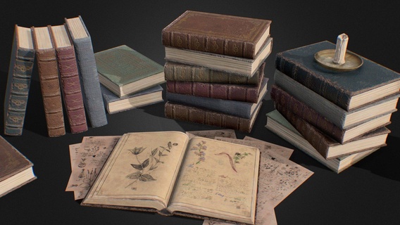 victorian books - buy royalty free 3d model matthew collings mtcollings vintage paper unreal antique props game-ready notes open-book pbr-texturing victorian-furniture unity low-poly game blender pbr substance-painter leather-book victorian-props cloth-book 3d print model - Mito3D
