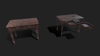 vintage desk - buy royalty free 3d model thiago ferraro thiagoferraro office victorian wooden retro store furniture table furnishing dirty drawer writing openable game pbr wood interior 3d print model - Mito3D