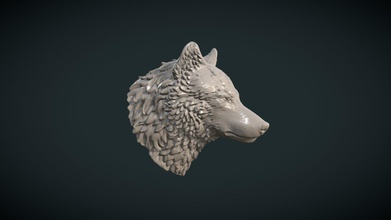 wolf head iii - buy royalty free 3d model skazok beast mammal miniature mounted figurine statue canine fir carnivora art animal sculpture 3d print model - Mito3D