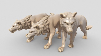 wolf pack - 3 models d&d mini 3d printable buy royalty free model printed obsession printedobsession dragons dungeons wolves substancepainter substance 3d print model - Mito3D
