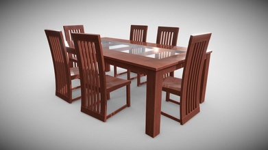 wooden glass dining table chairs - buy royalty free 3d model pbr3d 94b8f72 3d print model - Mito3D