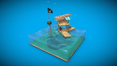 wooden sea shack - 3d model kangarooz kangarooz-3d f675d1e pirate inspired work grant abbitt made course university my students have teached them make assets assemble more complex scene here there 27 objects shelter planks beams stacks flag corrugated roof plates plams seagull&hellip 3d print model - Mito3D