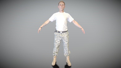 young american soldier a-pose 141 - buy royalty free 3d model deep3dstudio 96775f7 true human size detailed brave dressed military uniform captured mesh ready rigging animation all most usable software product immediate use architectural visualisations inside game engines further render sculpting zbrush technical characteristics digital double scan low-poly fully quad topology sufficiently clean edge loops based subdivision 8k texture color map non-overlapping uv pbr textures 4k resolution normal displacement albedo maps cinema 4d project file redshift shader included you can find tex folder download package includes obj which applicable 3ds max maya unreal engine unity blender etc more scans released every week everything 3d print model - Mito3D