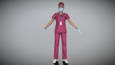 young nurse red uniform a-pose 272 - buy royalty free 3d model deep3dstudio c21e6ee 3d print model - Mito3D