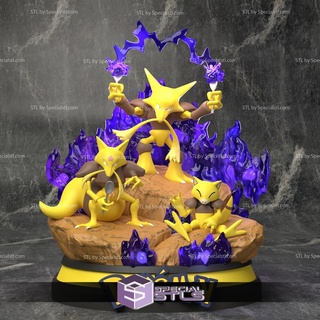 abra évolution ligne diorama 3d impression figurine Pokémon stl dossiers 3d print model - Mito3D