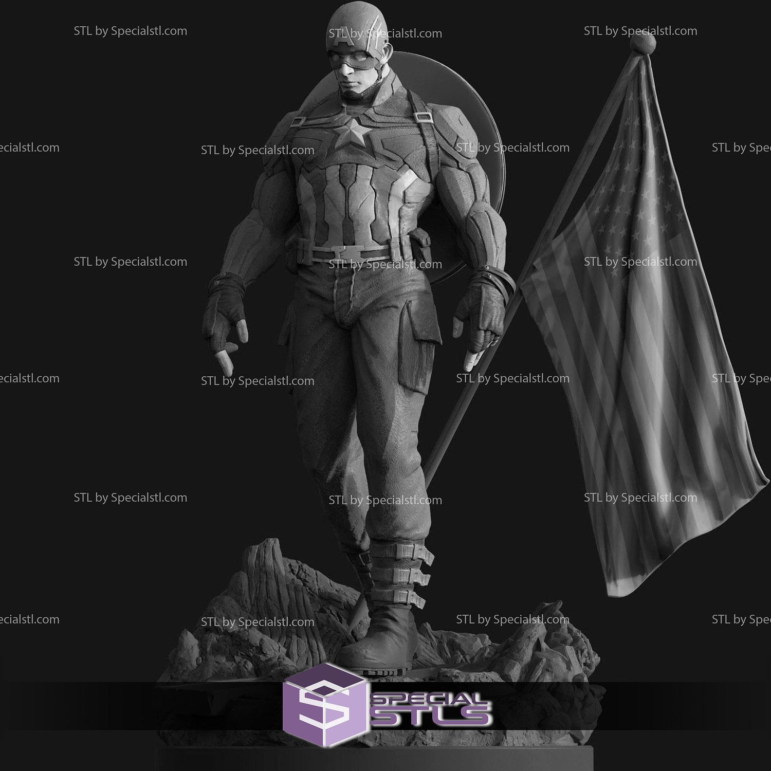 captain america 3d model standing version world war 3D print model - Mito3D