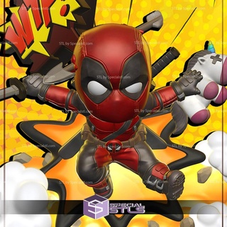 chibi Dead Pool stl dossiers action pose 3d print model - Mito3D