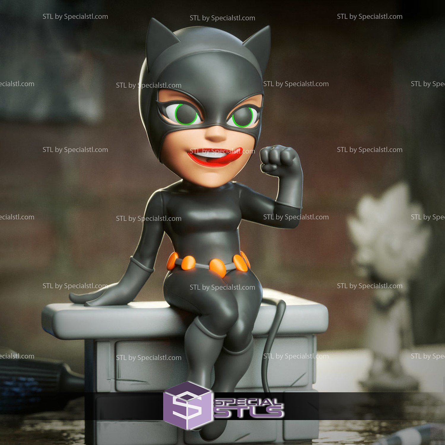 chibi stl collection catwoman séance 3d modèle 3D print model - Mito3D